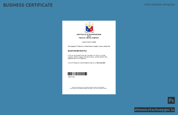 Beispiel für ein philippinisches Gewerberegistrierungszertifikat (Word- und PDF-Datei)